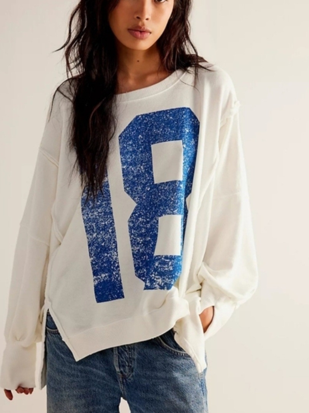 Free People Camden Sweatshirt M 18 Graphic Oversized Distressed Pullover